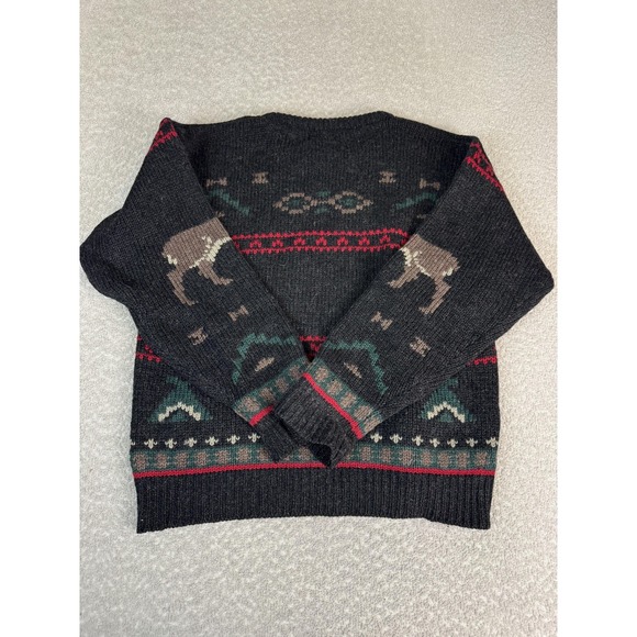 Woolrich Sweater Mens Medium Gray 100% Wool Fair Isle Deer Knit Pullover - Picture 5 of 6